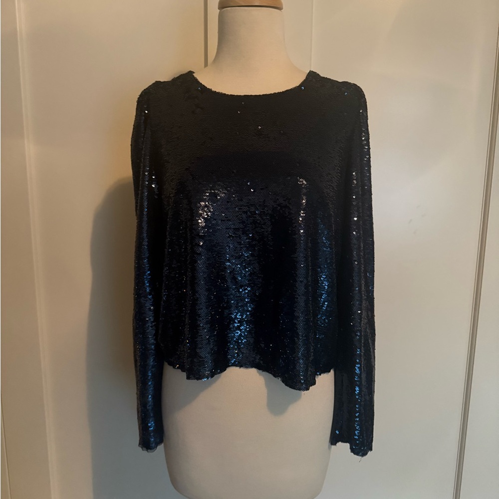 Zara Navy Sequin Blouse